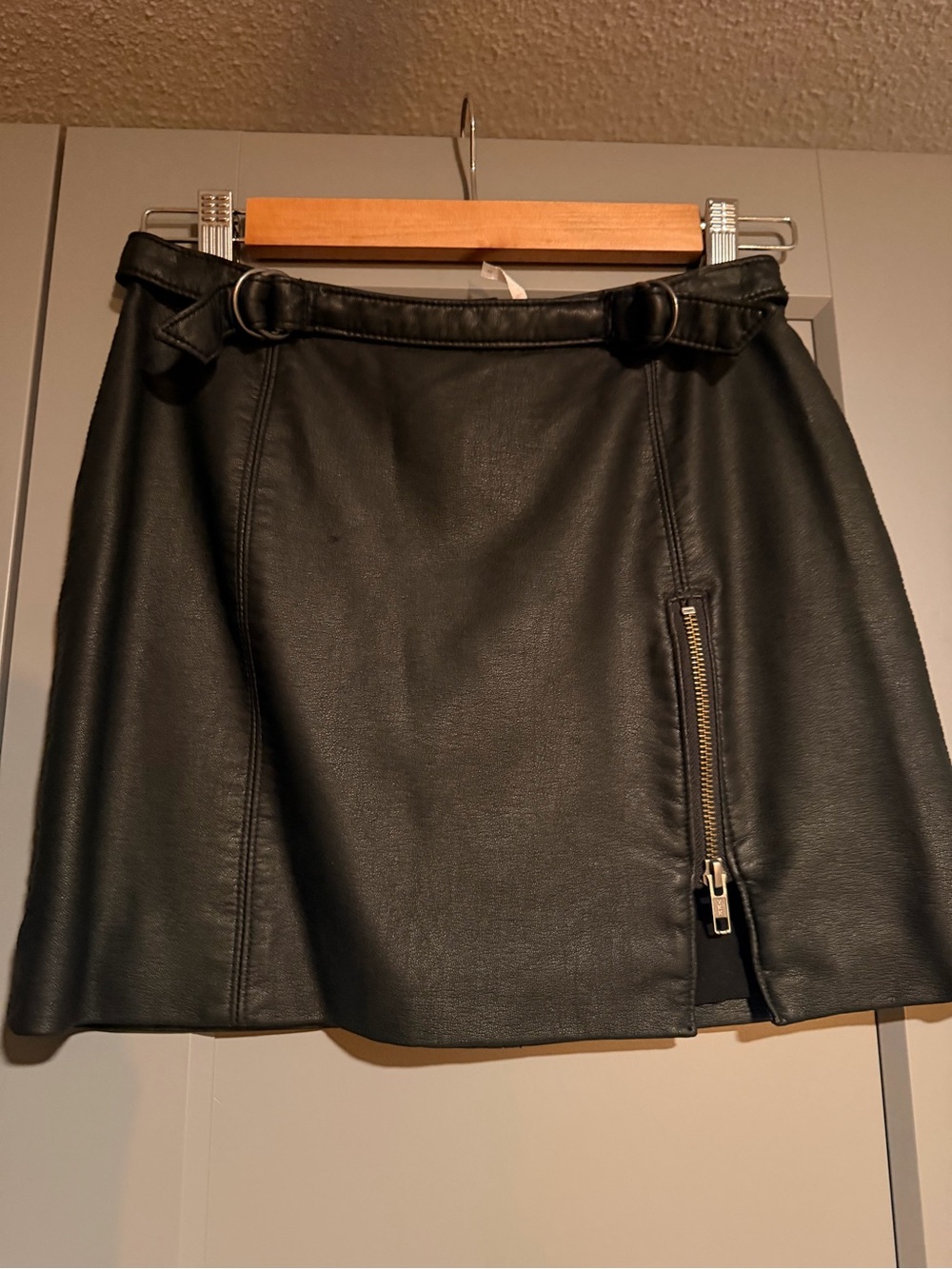 Free people Black Faux Leather Mini Skirt with Zip Detail